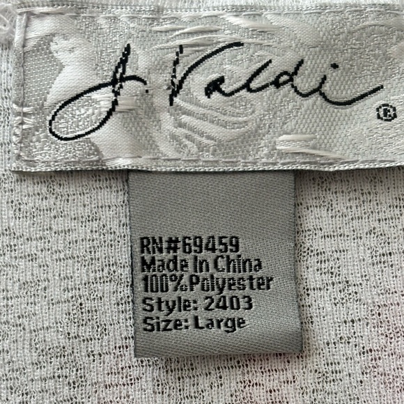 J VALDI swimsuit coverup, white, semi-sheer, size Large, shoulders with hoops - Picture 4 of 5